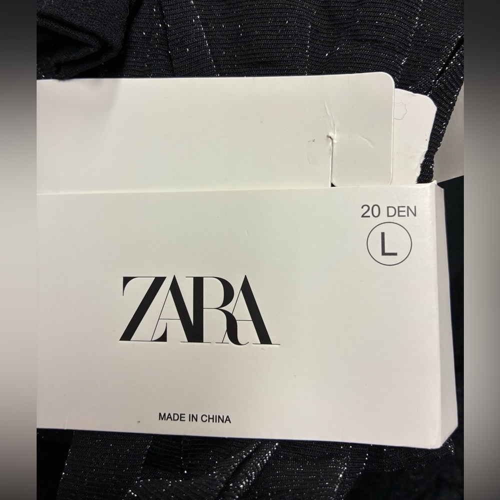 NWT. Zara Black Tights with Metallic Thread. Size L. - Picture 4 of 6